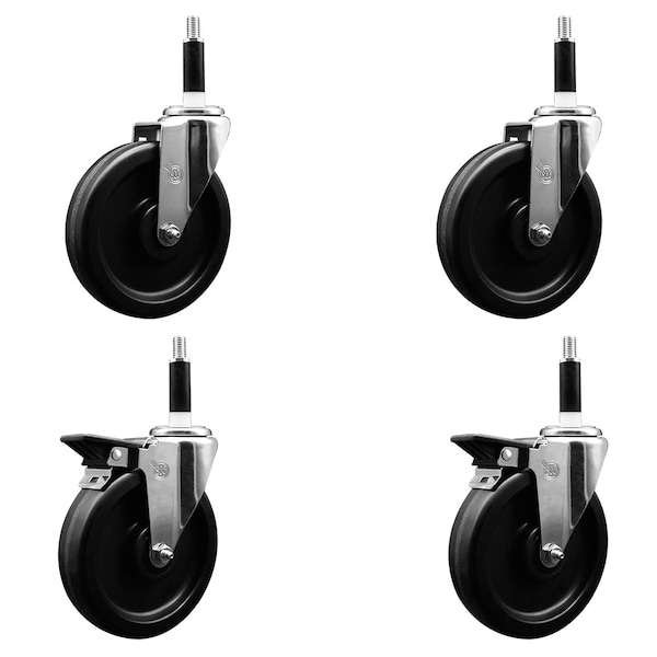 6'' Phenolic Wheel Swivel 7/8'' Expanding Stem Caster Set 2 Brakes, 4PK